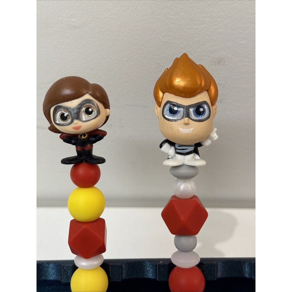 Lot Of 2 Incredibles Disney Beaded Pens Doorables Homemade Elastigirl & Syndrome